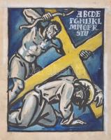Muhits Sándor (1882-1956): Jézus elesik a kereszt súlya alatt. Akvarell, tus, papír, jelzés nélkül, sérült, lap széle sérült. Feltehetően illusztráció vagy stációterv. 30×25 cm