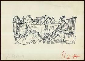 Vincze Lajos (1914-2002): Illyés: Tűvétevők illusztráció; tus-papír szignált, 21x15 cm