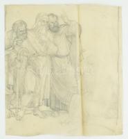 Muhits Sándor (1882-1956): Bibliai jelenet. Ceruza, pauszpapír, jelzés nélkül, kissé sérült, hajtásnyomokkal. Feltehetően üvegablak vagy freskóterv. 36×33 cm