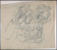 Muhits Sándor (1882-1956): Siratás. Ceruza, pauszpapír, jelzés nélkül, sérült, hajtásnyomokkal. Feltehetően üvegablak vagy freskóterv. 21×23 cm