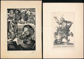 Olvashatatlan jelzéssel: In memoriam Lucas Cranach + Ex libris Major János, 2 db fametszet és rézkarc, 13×8,5 és 15×10 cm
