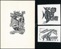 5 db állatokat ábrázoló ex libris, fametszet, papír, 7×9,5 és 20,5×14,5 cm