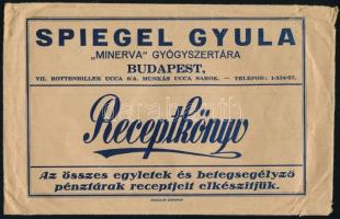 Spiegel Gyula Miverva gyógyszertára patika reklámos recept könyv boríték cca 1940
