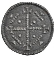 1141-1162. Denár Ag II. Géza (0,20g) T:1- patina Hungary 1141-1162. Denar Ag Geza II (0,20g) C:AU patina Huszár: 152., Unger I.: 72.