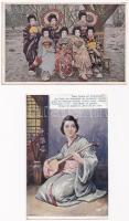 4 db RÉGI japán képeslap: gésák / 4 pre-1945 Japanese postcards, geishas