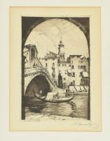 Szentgyörgyvári Gyenes Lajos (1890-1971): Venezia, Rialto. Rézkarc, papír, jelzett, paszpartuban, 35x23,5 cm