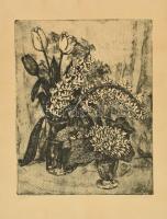 Scultéty Éva (1917-2001): Jácint. Rézkarc, papír, jelzett, 38,5×30 cm