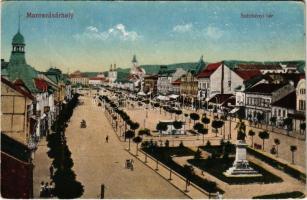 1917 Marosvásárhely, Targu Mures; Széchenyi tér, üzletek. Vasúti levelezőlapárusítás 25. sz. 1916. / square, shops (EK)