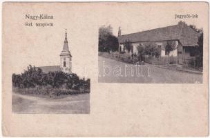 Nagykálna, Kalná, Kálna (Léva, Levice); Református templom, Jegyzői lak. Róbb Vilmos kiadása / Calvinist church, notary&#039;s office (r)