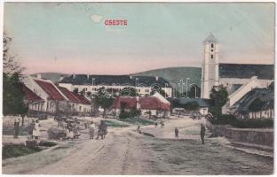 1910 Csejte, Csejthe, Cachtice; utca, templom. Blau kiadása / street view, church