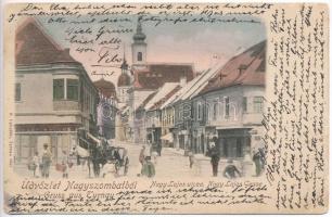 1901 Nagyszombat, Trnava; Nagy Lajos utca, Josef Halle üzlete. S. Cybulski kiadása / street view, shops (EB)