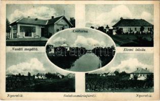1935 Balatonmáriafürdő, Vasúti megálló, vasútállomás, Elemi iskola, csatorna, nyaralók (EK)