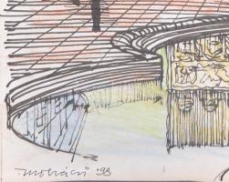 Mohácsi Regős Ferenc (1917-2003): Nagyvárosi forgatag. Filctoll, tus, ceruza, papír, jelzett. Hátold...