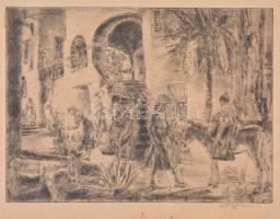 Aszódi Weil Erzsébet(1901-1976): Mediterrán város. Rézkarc, papír, jelzett, lap széle kissé foltos, 29×39,5 cm