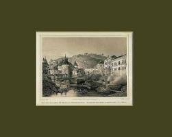 cca 1840 A Császár-fürdő és a Császármalmok Budán acélmetszet paszpartuban 27x32 / Buda engraving in paper-frame