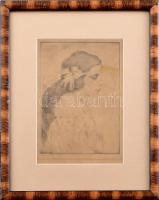 Prihoda István (1891-1956) - Rippl Rónai József (1861-1927): Lányka. Rézkarc, papír, jelzett (Rónai) . Díszes, üvegezett fa keretben. 18,5x13,5 cm