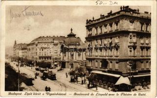 1926 Budapest XIII. Lipót körút és Vígszínház, villamos (EK) + "Európa Úszóbajnoksága" So. Stpl