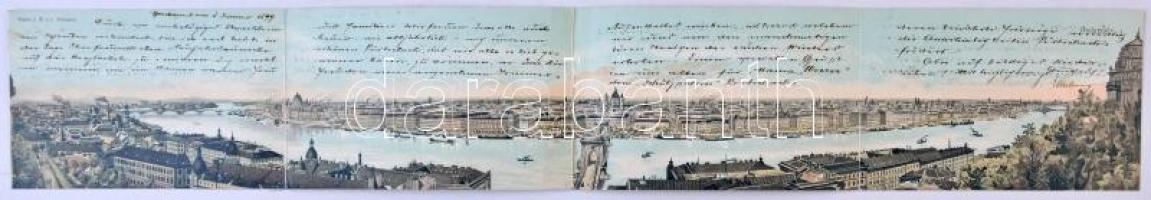 1899 (Vorläufer) Budapest. Négy részes kihajtható panorámalap / 4 tiled folding panoramacard (r)