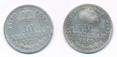 1869GYF 10kr Ag "Magyar Királyi Váltó Pénz" + 
1870KB 10kr Ag "Váltó Pénz" T:3 ...