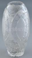 Ólomkristály üveg váza, metszett, csorbával, m: