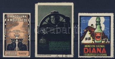 1910-1914 3 db ritka magyar levélzáró