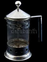 Retró lenyomós kávéfőző, kopott, karcos, hőálló üvegbetéttel. m: 22cm