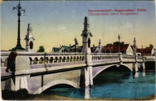 1918 Nagyszeben, Hermannstadt, Sibiu; Zibinsbrücke beim Burgerthor / híd / bridge