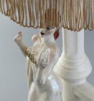 Fajansz női alakos lámpa, búrával, m: 47 cm