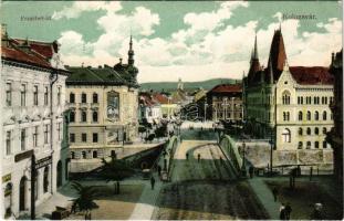 Kolozsvár, Cluj; Erzsébet út, hitelszövetkezet, varrógép és kerékpár javítóműhely / street, credit union, workshop of sewing machines and bicycles (EK)