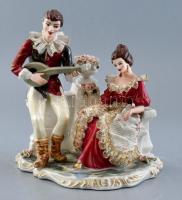 Román porcelán lantos férfi és nő, kézzel festett, jelzett, lepattanásokkal, m: 24,5 cm