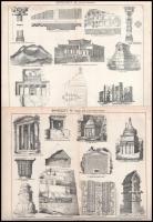 Magyarország és a világ építészete 28 db metszet a Pallas lexikonból. 31x24 cm