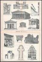 Magyarország és a világ építészete 28 db metszet a Pallas lexikonból. 31x24 cm