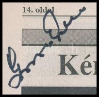 Grosics Gyula (1926-2014) labdarúgó, az aranycsapat tagjának aláírása egy róla szóló újságcikken