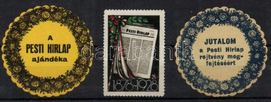 Pesti Hírlap reklámbélyegei 3 db