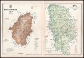 cca 1890-1900 össz. 43 db különféle témájú térkép a Pallas Nagy Lexikonából és többségében a Meyers Konversations Lexikonból, többek közt magyar vármegye (Trencsén vármegye, Turoc vármegye, Udvarhely vármegye Torda aranyos vármegye) térképekkel, néhány lap szélén szakadásokkal és apró foltokkal, 24x30 cm körüli méretben