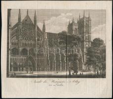 A londoni westminsteri apátság látképe. Rézmetszet, papír, jelzés nélkül, 1800 körül, hajtásnyomokkal, lapszéli apró foltokkal, 13x18,5 cm
