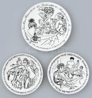 Gustavsberg svéd porcelán dísztál, 3 db, matricás, jelzett, kis kopásnyomokkal, d: 17,5 és 21,5 cm