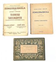 3 db Zongoraiskola füzet: Kálmán György, Senn Irén: Zongoraiskola. III. füzet, 2. évfolyam. Technikai tanulmányok.(Két különböző kiadásban.) Bp.(-Berlin-Leipzig), 1931/1956, Rózsavölgyi és Társa/Zeneműkiadó Vállalat, 42. p, 42 p. Kiadói spirálozott papírkötés, sérült, foltos borítóval, kissé foltos lapokkal. + Zongoraiskola I. (Zongora-ábécé.) Összeáll.: Czövek Erna. Bp., 1963, Zeneműkiadó, 46 p. Kiadói papírkötés, sérült, foltos, a kötéstől elvált borítóval.