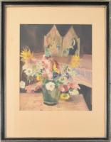 Endrédy György (1910-1988): Virágcsendélet. Akvarell, papír, jelzett, üvegezett keretben, 50×40 cm