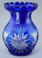Kristály kék váza. Kopott, sérült. m:22 cm