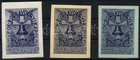 1940 Budafok - Harangszentelés 3 klf színű vágott levélzáró kisív