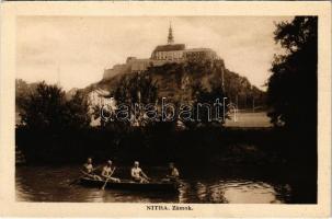 Nyitra, Nitra; vár, csónakázók a tóban / zámok / castle, boat in the lake