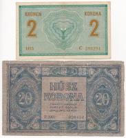1914. 2K "C" + 1919. augusztus 9. 20K T:III,III-
Adamo K5/2, K19