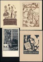 14 db ex libris és kisgrafika, részben szecessziós, klf. alkotók és technikák, papír, néhány jelzett...