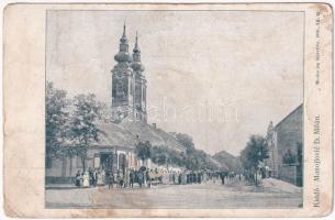 1908 Szenttamás, Bácsszenttamás, Srbobran; templom, Manojlovic D. Milán üzlete és saját kiadása / church, publisher's shop (kopott sarkak / worn corners)