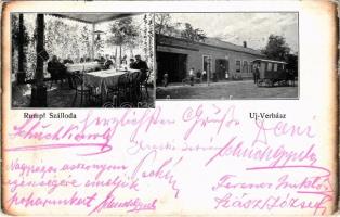 1904 Újverbász, Verbász, Novi Vrbas; Rumpf szálloda fedett terasza, omnibusz / hotel, horsebus