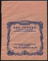 cca 1910-1930 Bp. Szt. József Gyógyszertár, gyógyszertári tasak, 9x7 cm