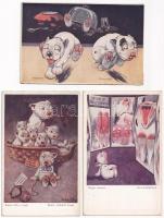 3 db RÉGI Bonzo kutyás képeslap / 3 pre-1945 unused Bonzo dog postcards