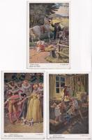 Grimm mesék - 5 db régi képeslap / Brothers Grimm - 5 pre-1945 unused postcards, O. Kubel pinx.