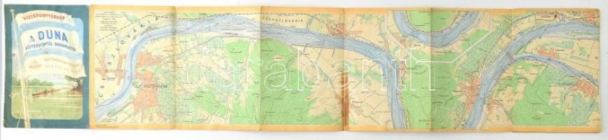1958 Vízisporttérkép: A Duna Esztergomtól Budapestig. Bp., 1958, Kartográfia, sérült, ragasztott, 139x20,5 cm